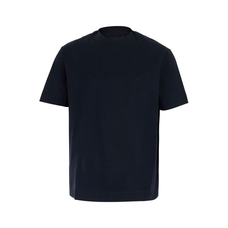 Emporio Armani Men Blue Cotton T-Shirt With Round Neck And Short Sleeves For Men